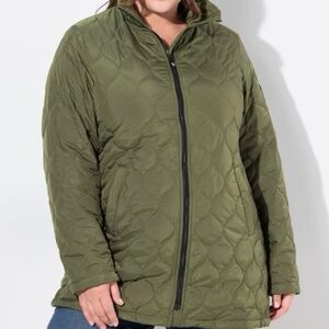 NWT Ulla Popken Green Curvy HYPRAR Water-Repellent Quilted Jacket